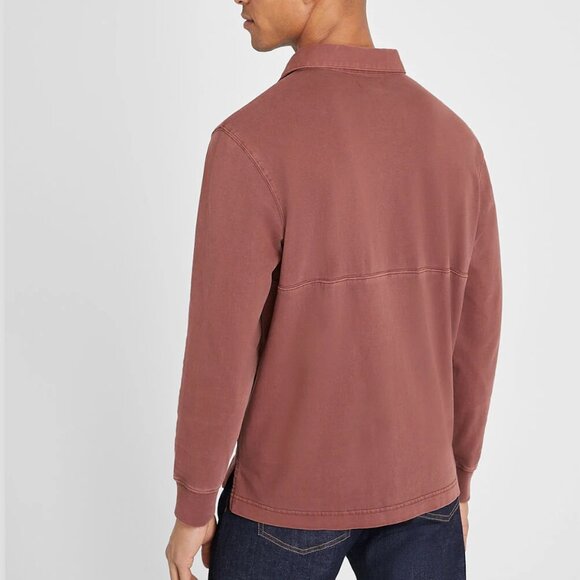 Washed Long Sleeve Rugby Shirt - New With Tags - NEVER WORN - Burgundy - Picture 2 of 5
